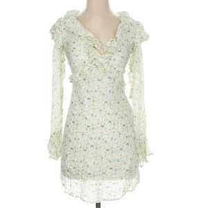 Free People Green Ruffled Wrap Dress with Bishop Sleeves